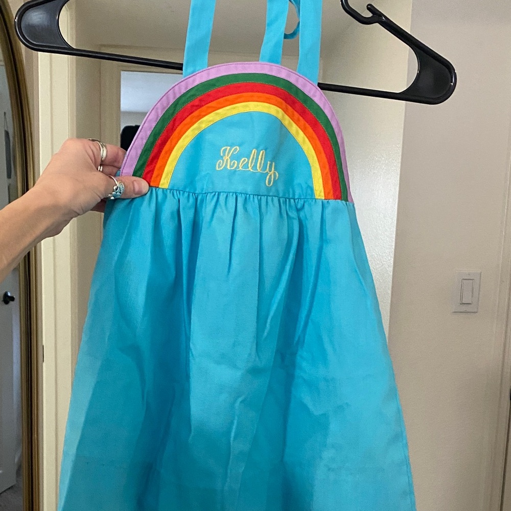 🌼 Girls Rainbow Dress Embroidered with the name Kelly.